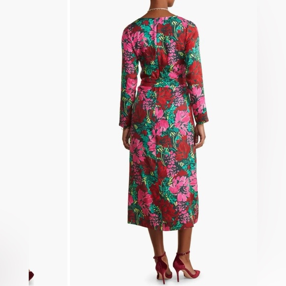 Vineyard Vines Silk Twill Belted Maxi Dress Floral Red Pink Green XL - Picture 3 of 13